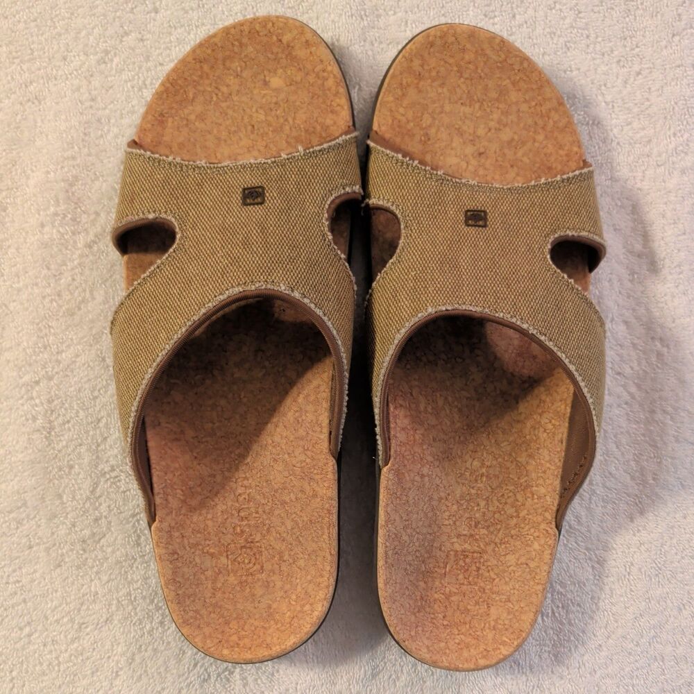 Spenco Kholo Straw Khaki Canvas Cork Slide Orthotic Comfort Sandal Mens 12